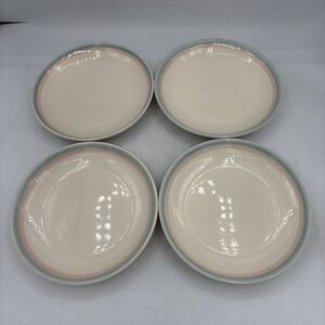 Vintage Pfaltzgraff Salad Plates Aura Pink 6 7/8" Blue Stripe White Lot Set Of 4